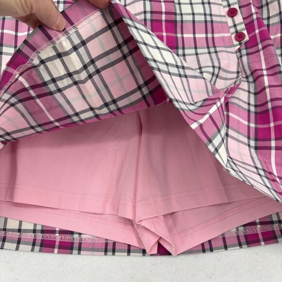 Lady Hagen Golf Skort Size 16 Pink Plaid Breast Cancer Logo Built in Shorts Zip - Picture 4 of 11